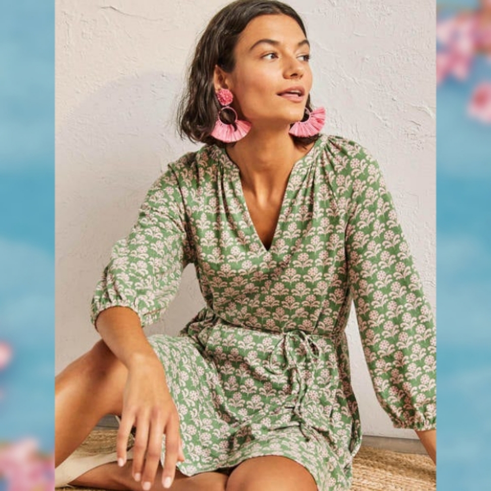 BODEN Notch Neck Jersey Mini Dress